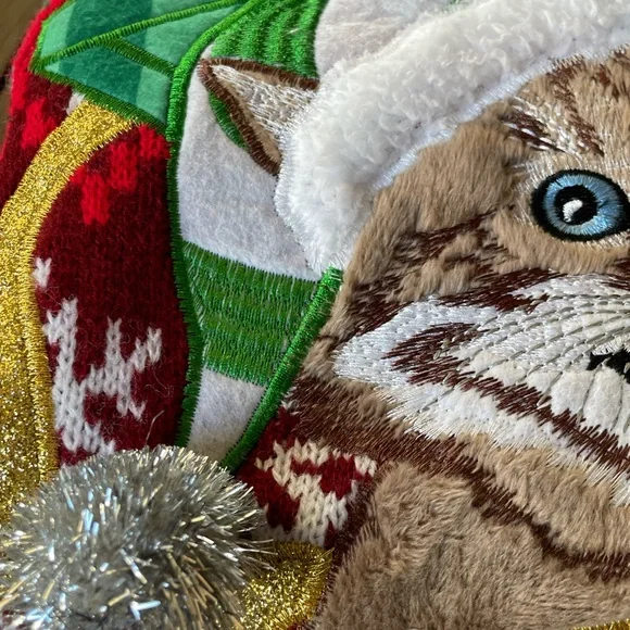 Holiday Time Red and Green Crewneck Sweater with Festive Cat Design - Picture 9 of 10